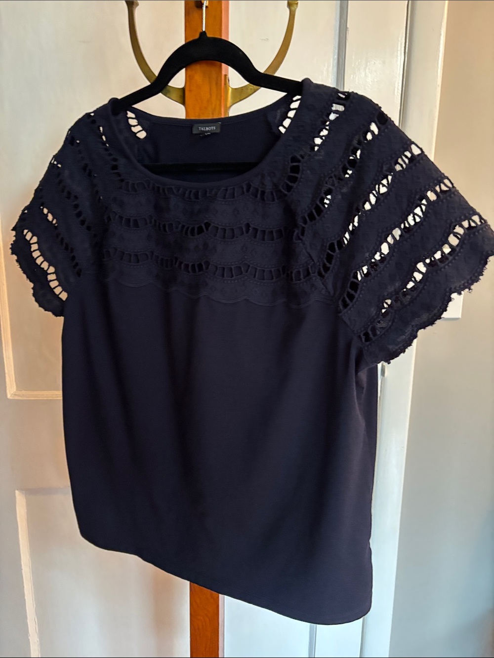 Talbots Dark Navy Textured Crewneck Top